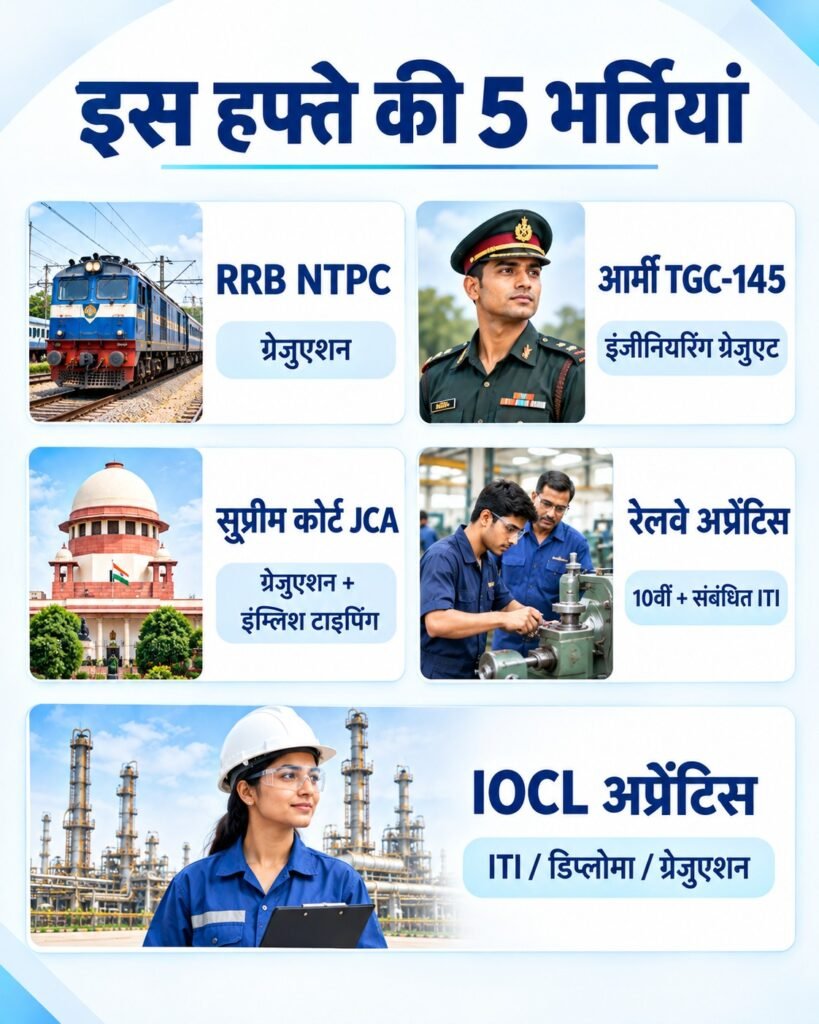 इस हफ्ते की प्रमुख सरकारी नौकरियां: रेलवे से लेकर सेना और सुप्रीम कोर्ट तक में अवसर